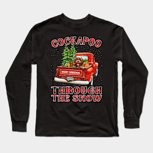 Christmas Cockapoo Through The Snow Dog Santa Truck Tree Long Sleeve T-Shirt